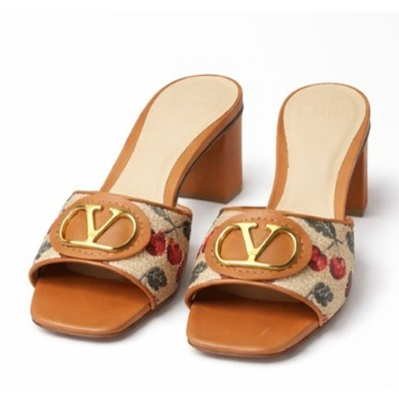 Valentino Garavani Shoes - Valentino Garavani Cherry Print Mules 37.5/7.5 Brown Red